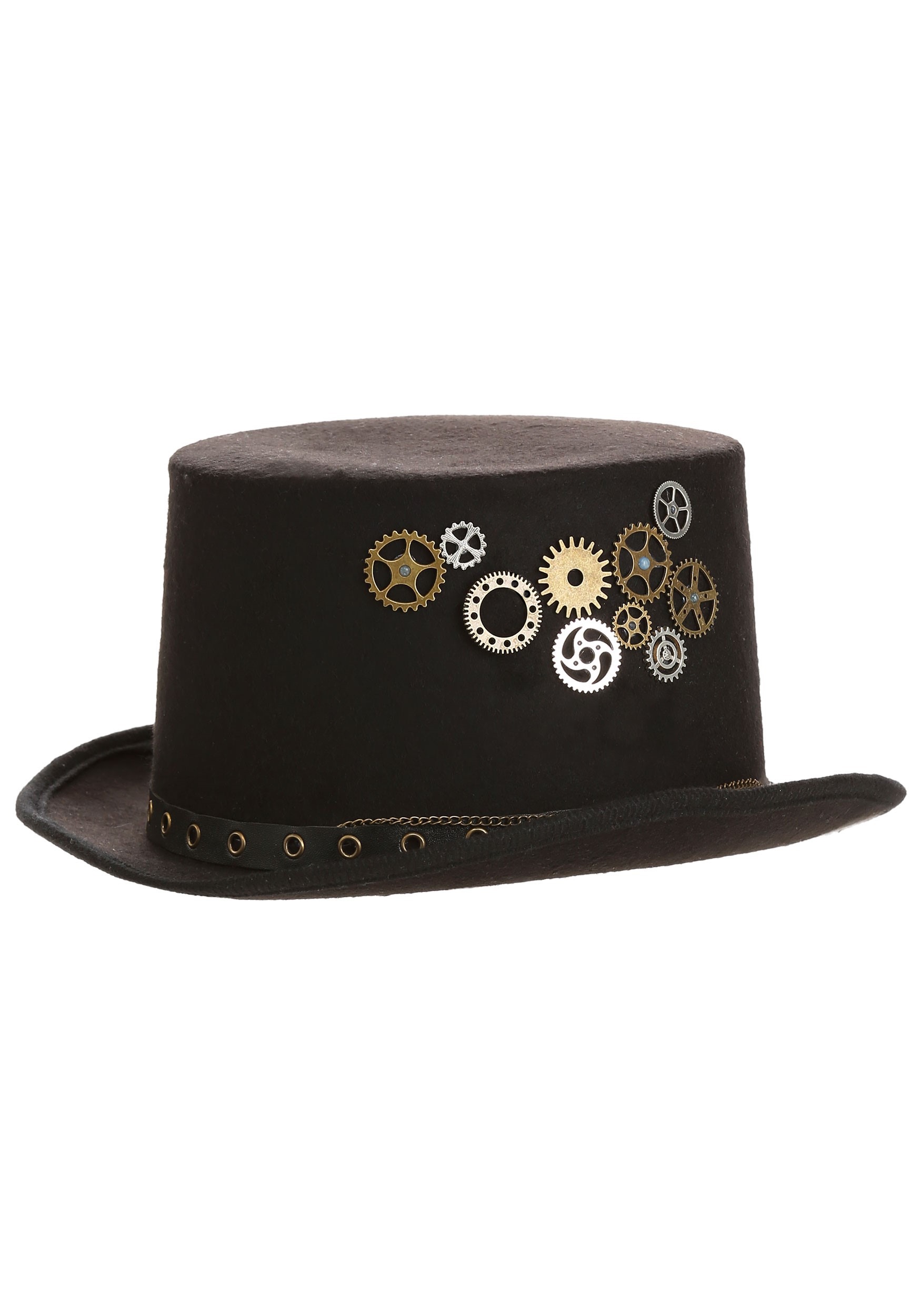 Deluxe High Crown Felt Top Hat Bell Topper With Steampunk Goggles Costume Adult 