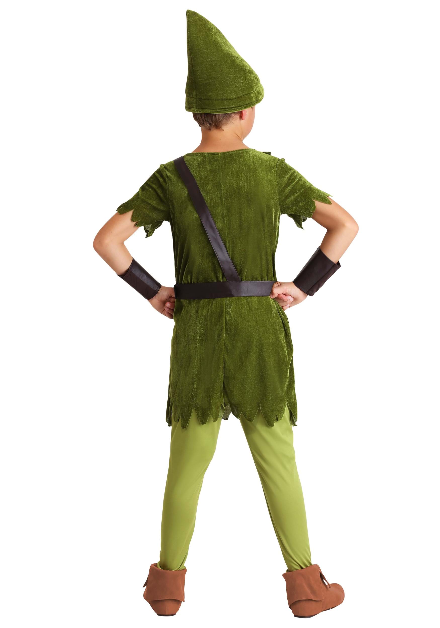 Kid's Peter Pan Costume With Hat, Shirt, Tights, Belt/Harness And Wrist Cuffs