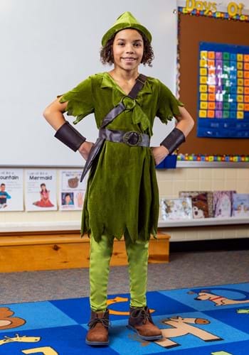 Kid's Peter Pan Costume with Hat, Shirt, Tights, Belt/Harness and Wrist Cuffs