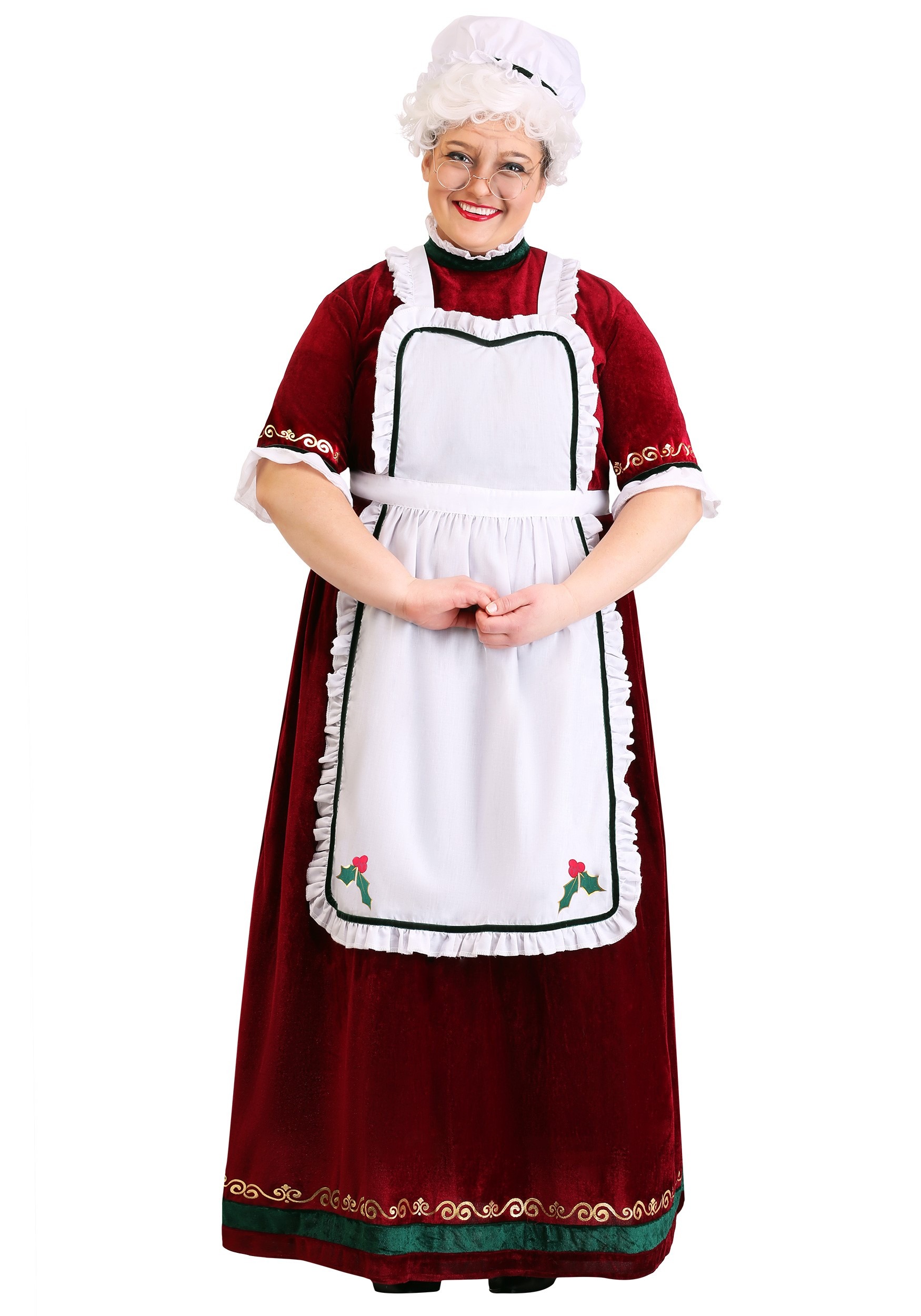 Women's Traditional Mrs. Claus Red Velvet Costume & Hat Plus Size