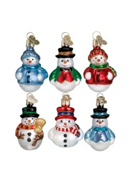 6 Piece Miniature Snowman Glass Ornament Set