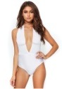Womens White Plunging Halter Bodysuit