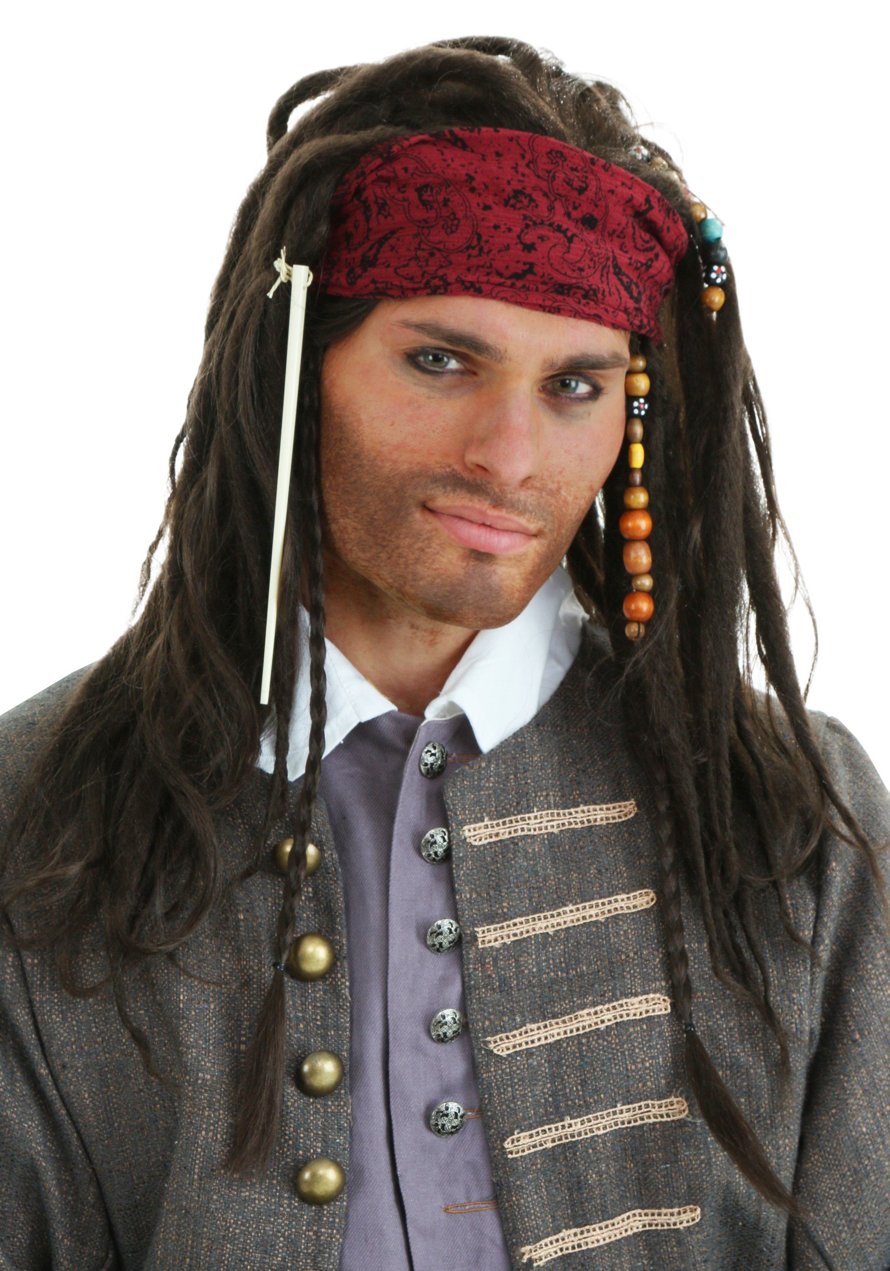 Wig Men Pirate Corsair Head Scarf Dreadlocks Long Wild Grey Old 