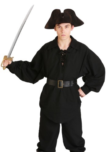 PIRATE COSTUME: BLACK LINEN PIRATE SHIRT, STANDARD SIZE, Rubies Costume Co.