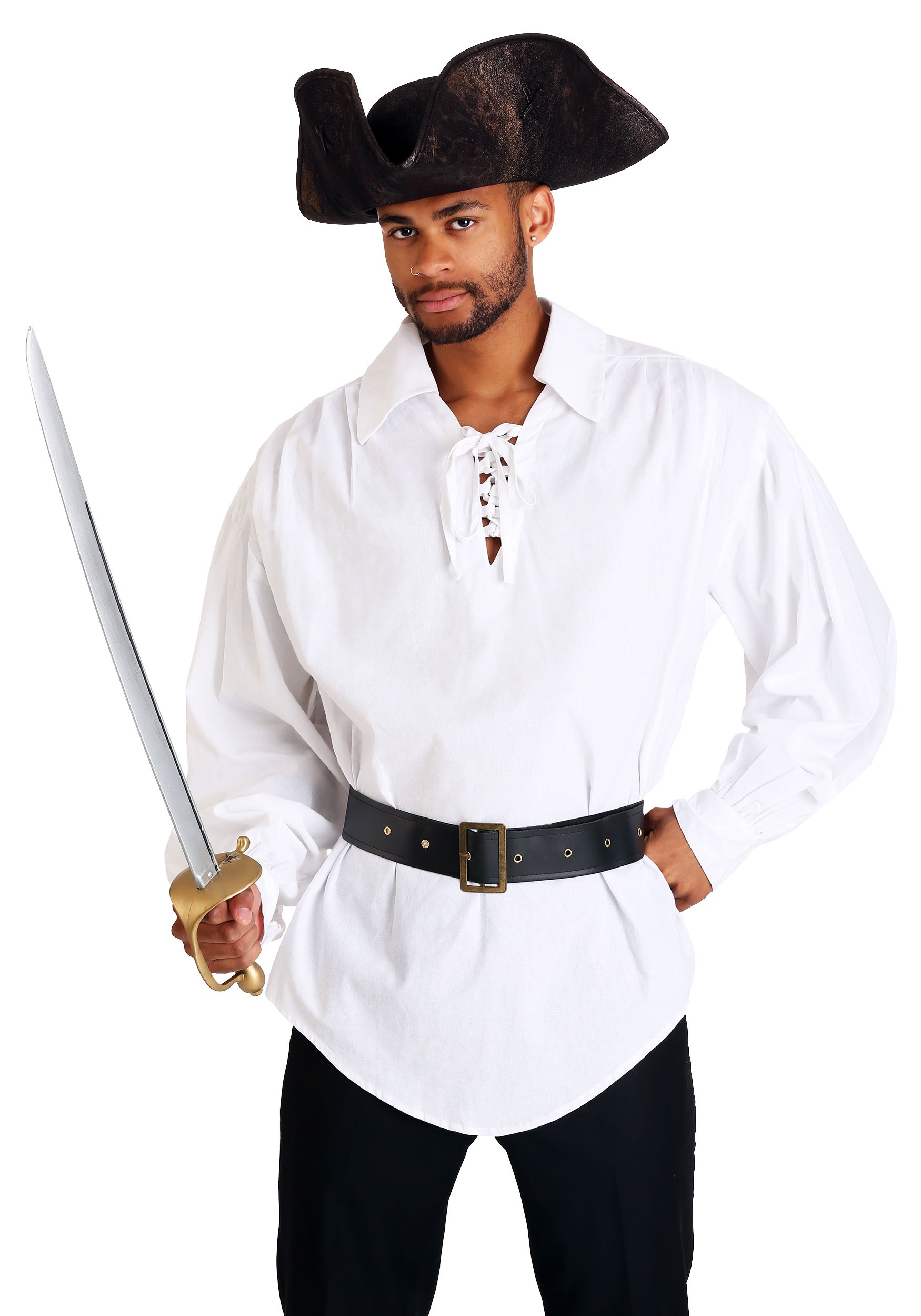 White Satin Pirate Shirt Adult Halloween Costume 