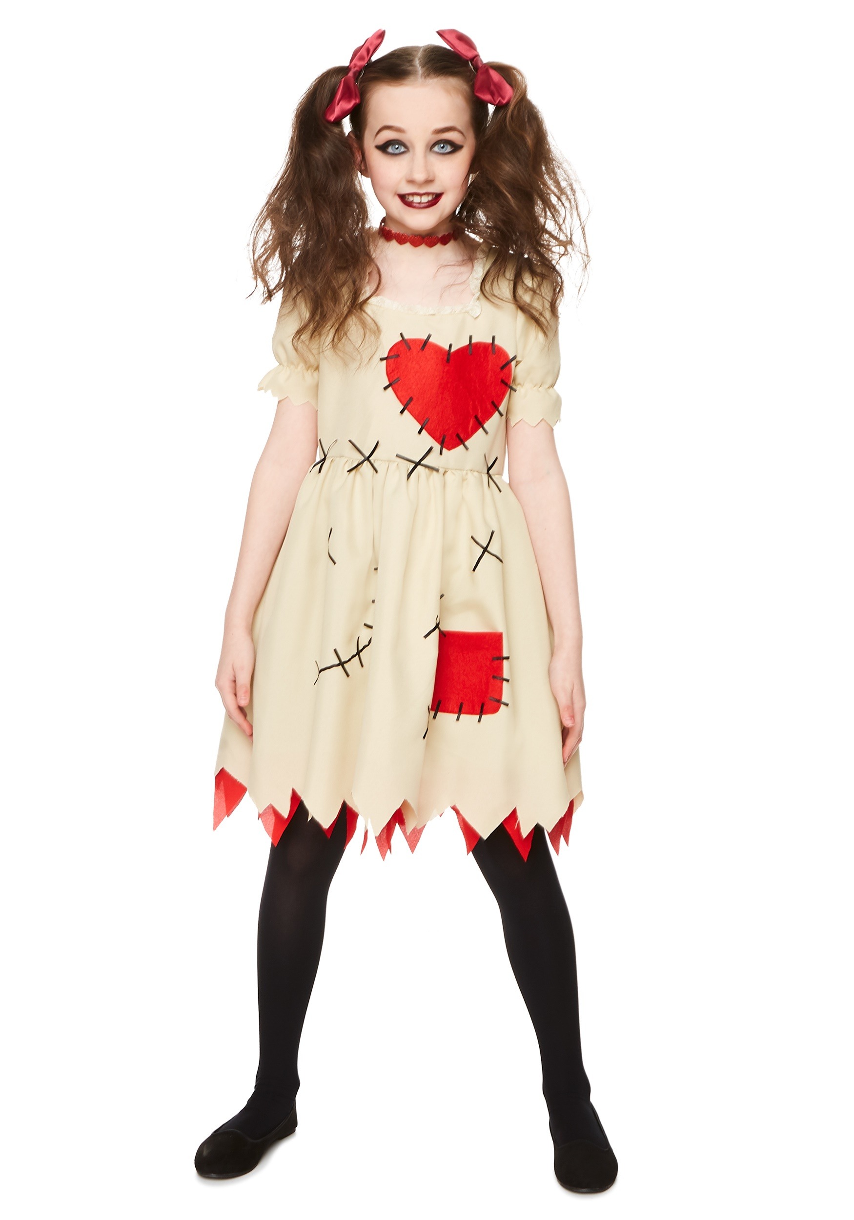 Girls Rag Voodoo Doll Costume Halloween Broken Zombie Dolly Fancy Dress Childs