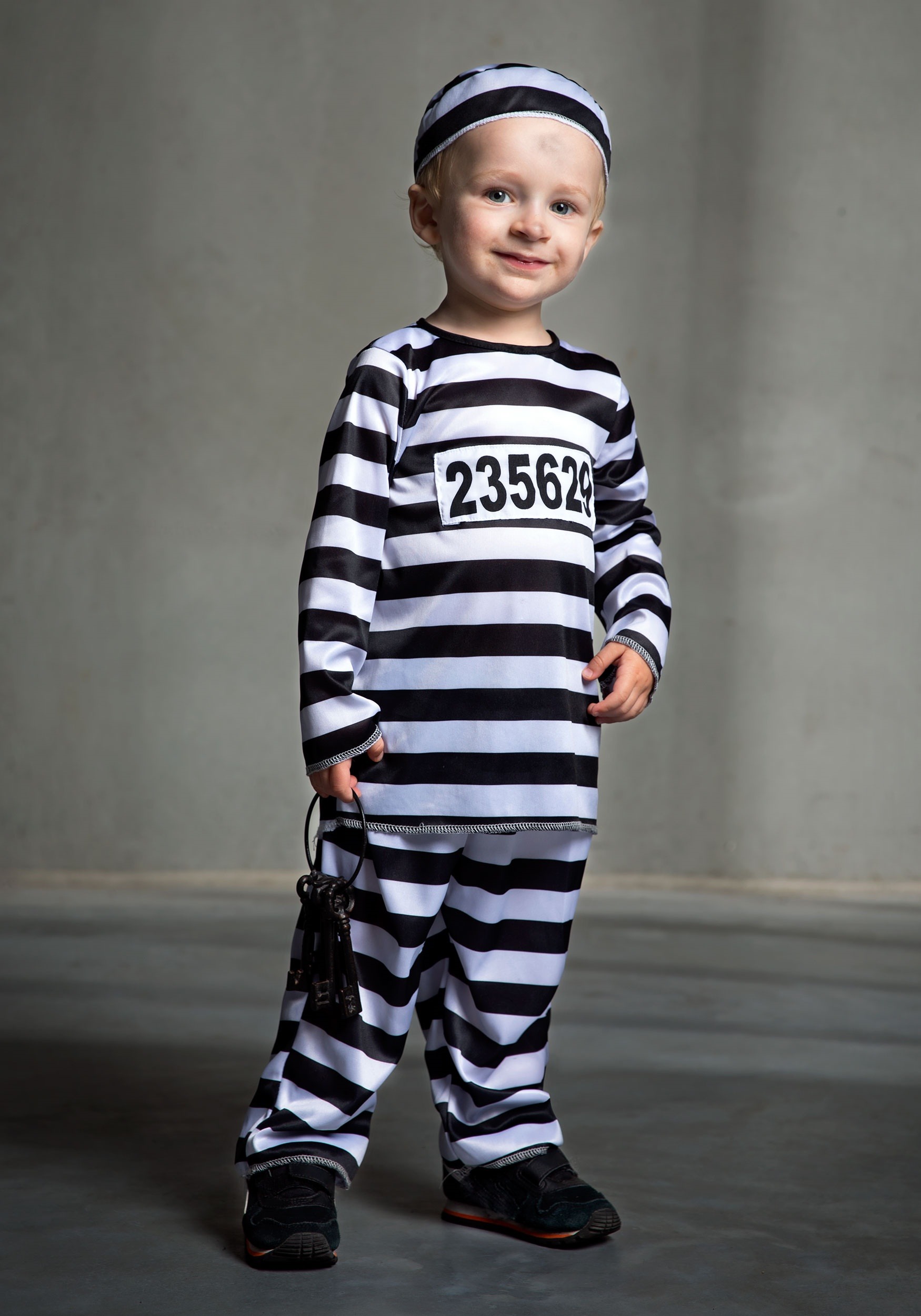 Baby & Toddler Prisoner Fancy Dress Costume Childrens Childs Convict Inmate fg 