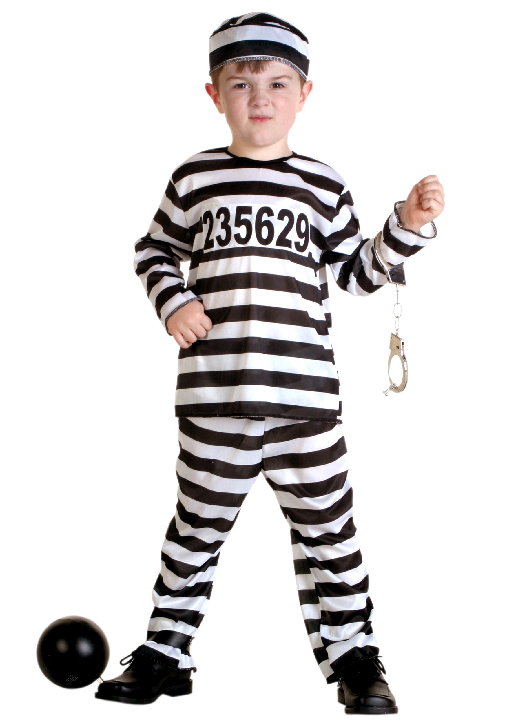 Black White Convict Jailhouse Criminal Uniform Child Halloween Costume 