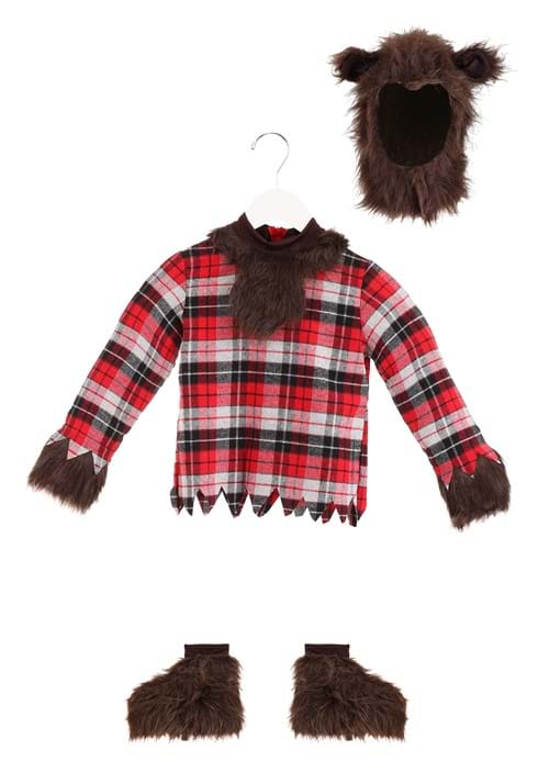 Kids Fierce Werewolf Costume – Flannel Shirt With Faux Fur, Headpiece & Foot Covers For Halloween