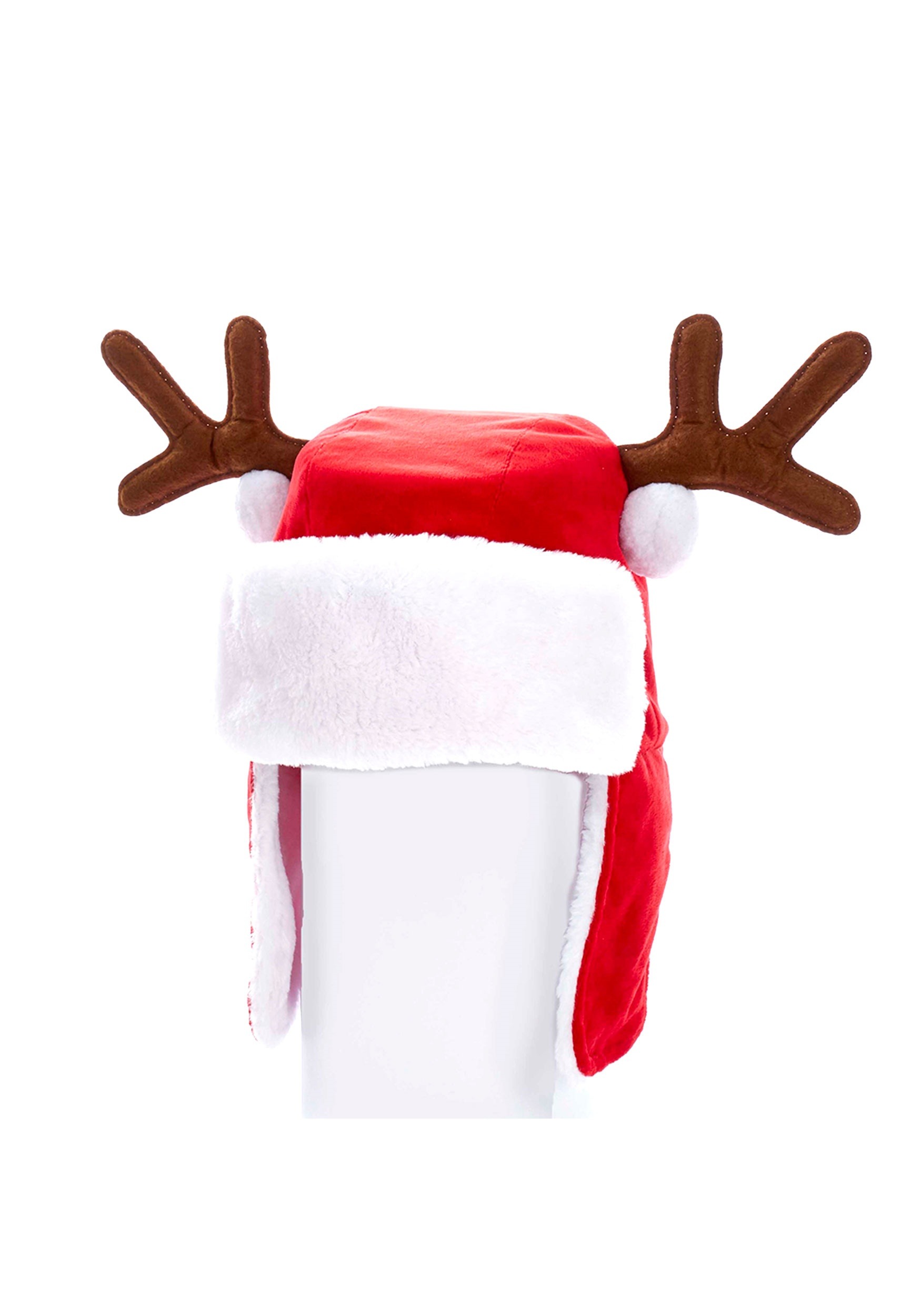 Black 3-Pack 17-Inch Plush Hat with Sherpa Ear Flaps and Antlers with Christmas Lights Red 
