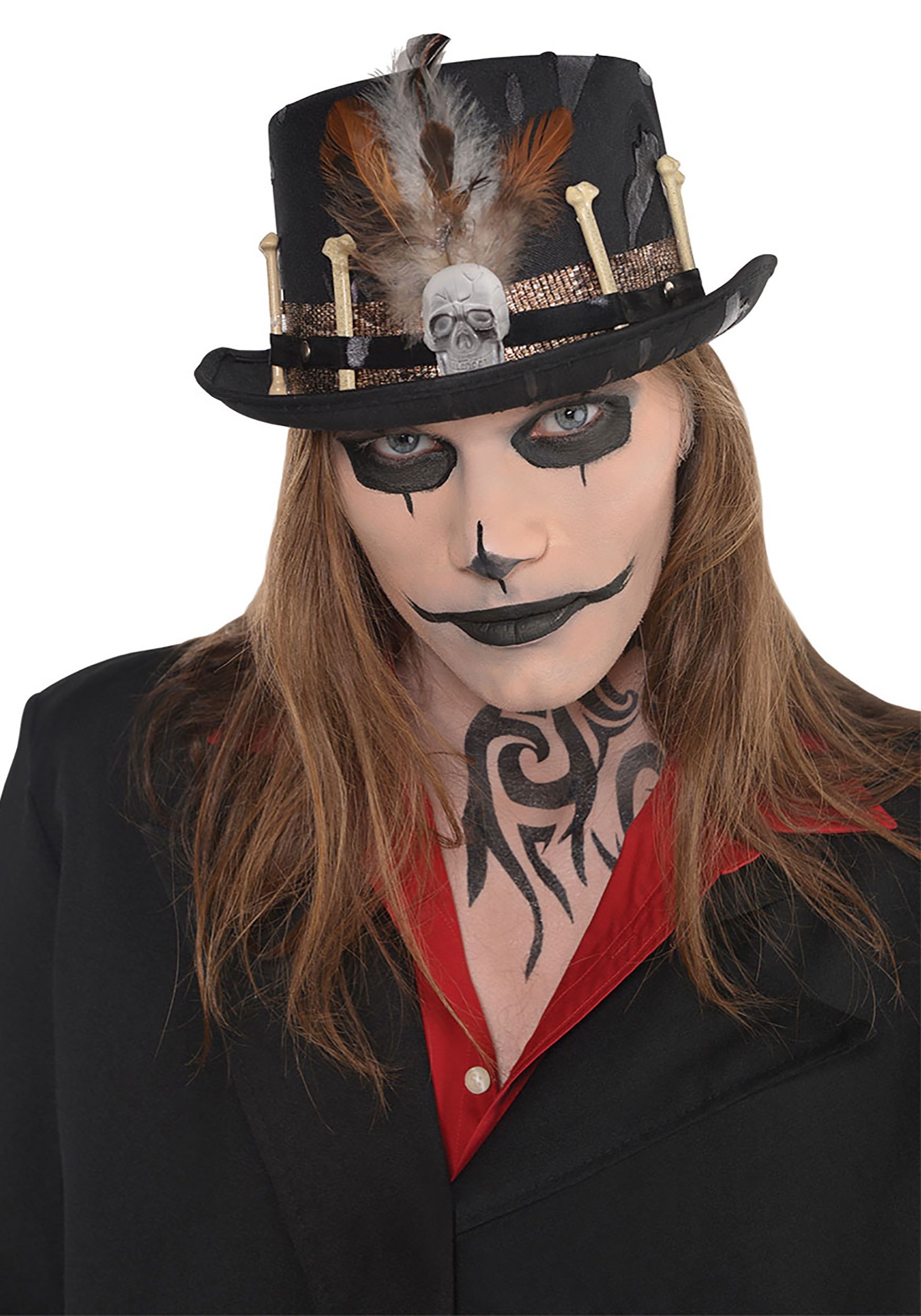 Adulte Sorcier Voodoo Top os Chapeau Déguisement Halloween Accessoire Neuf 