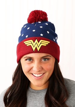 DC Wonder Woman Navy Red Gold Jrs Cuff Knit Hat