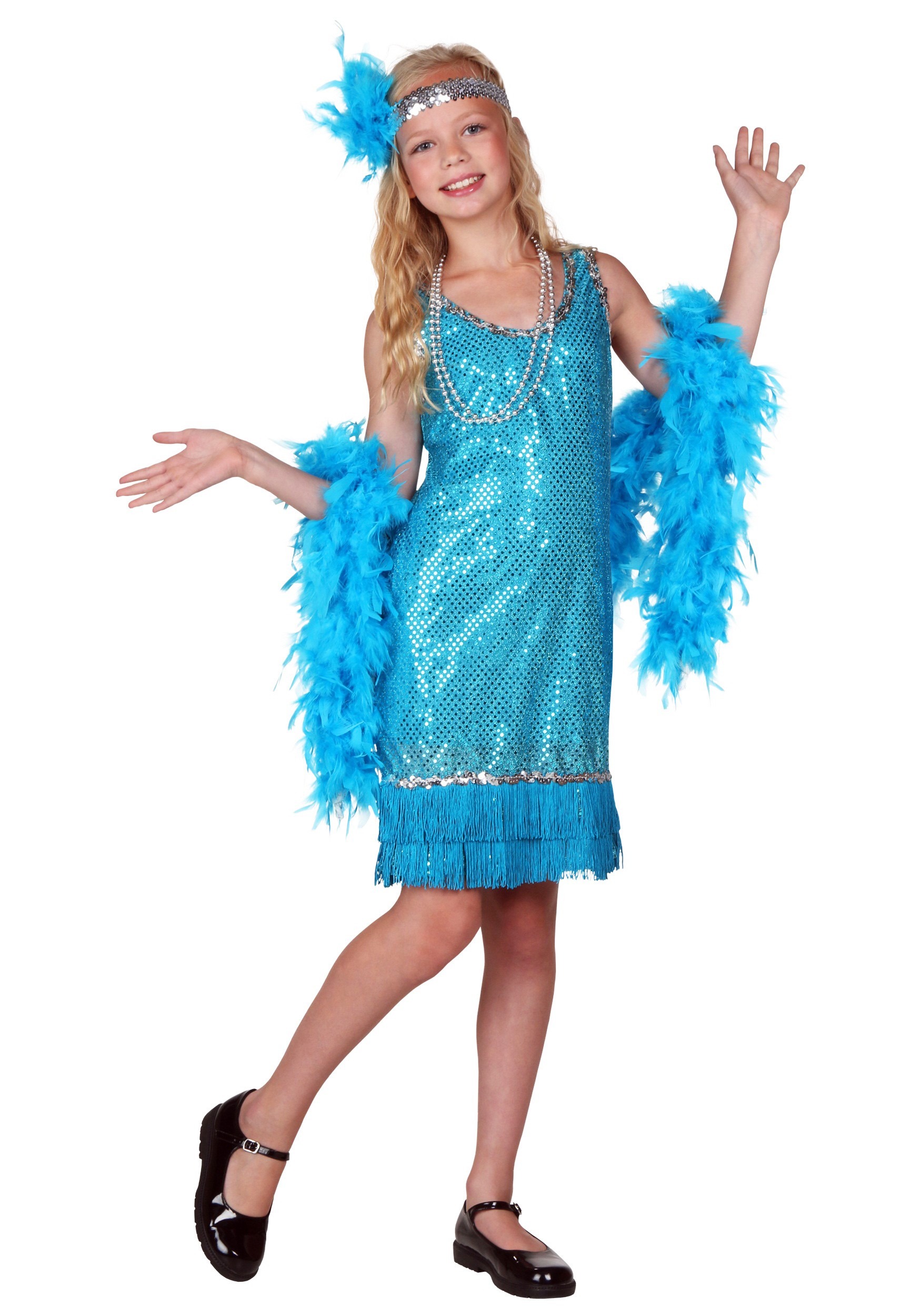 Photos - Fancy Dress A&D FUN Costumes Kid's Turquoise Sequin and Fringe Flapper Costume Blue 