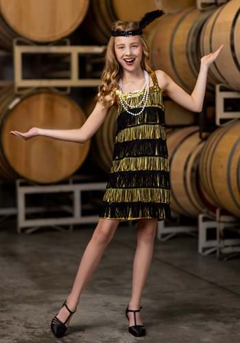 Girl's Gold and Black Fringe Flapper Costume