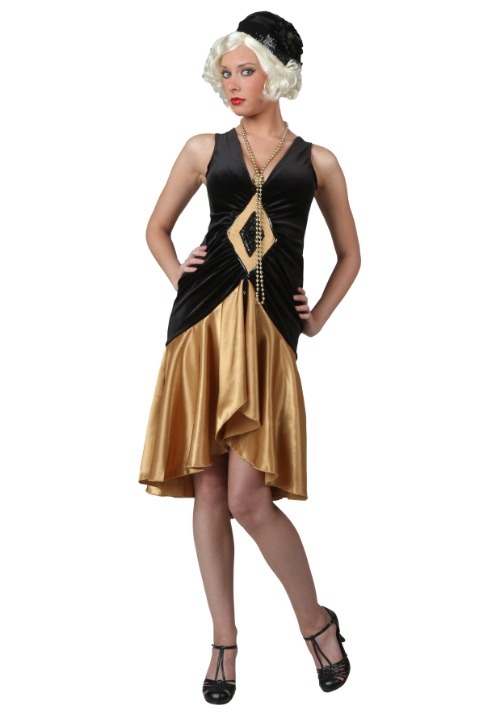 Womens Roaring 20s Velvet Diamond Flapper Dress Costume
