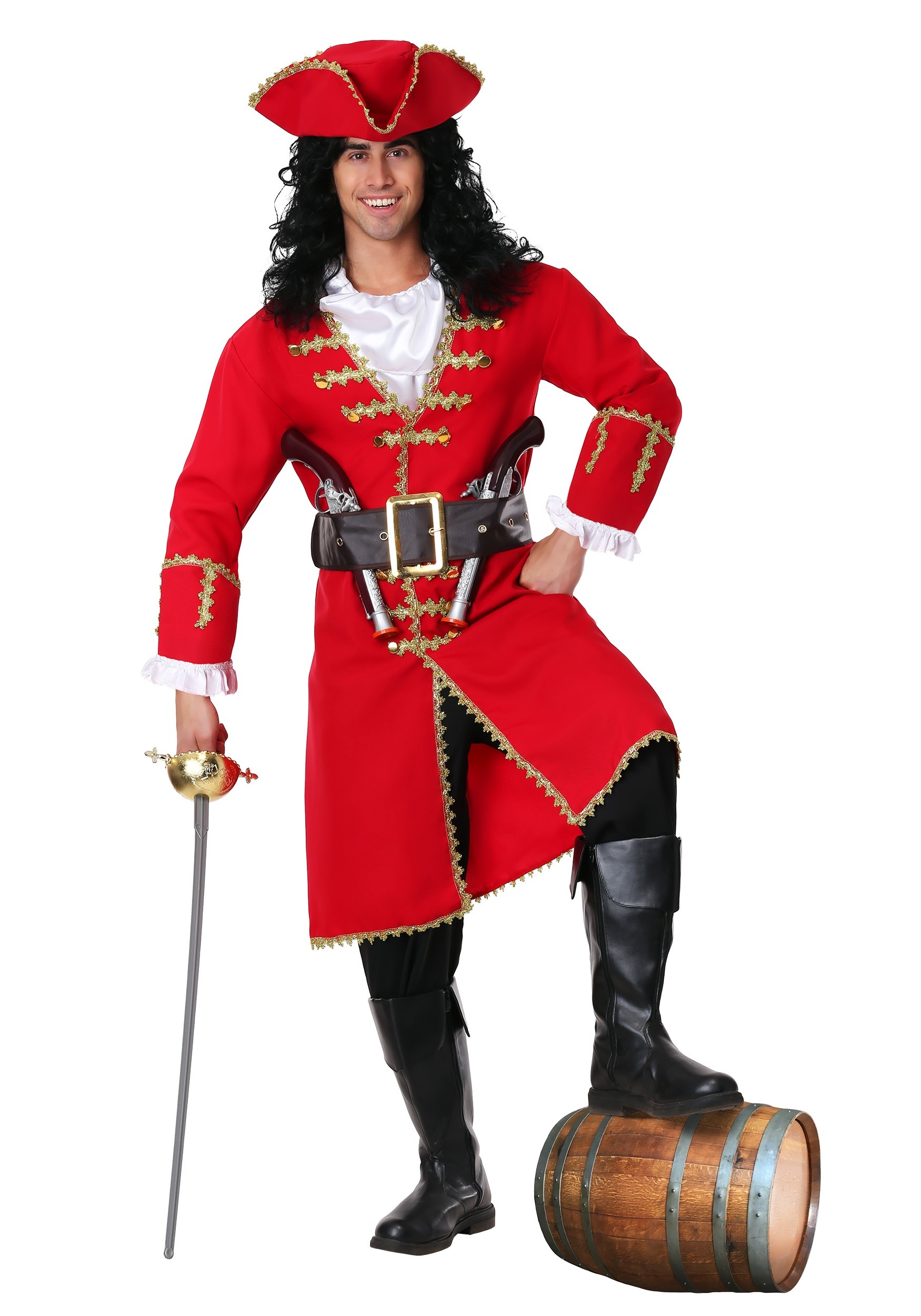 Adults Captain Hook Costume - X-Large - Red and Gold Pirate Coat
