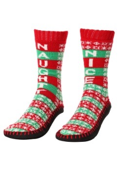Naughty Nice Knit Christmas Slipper Socks