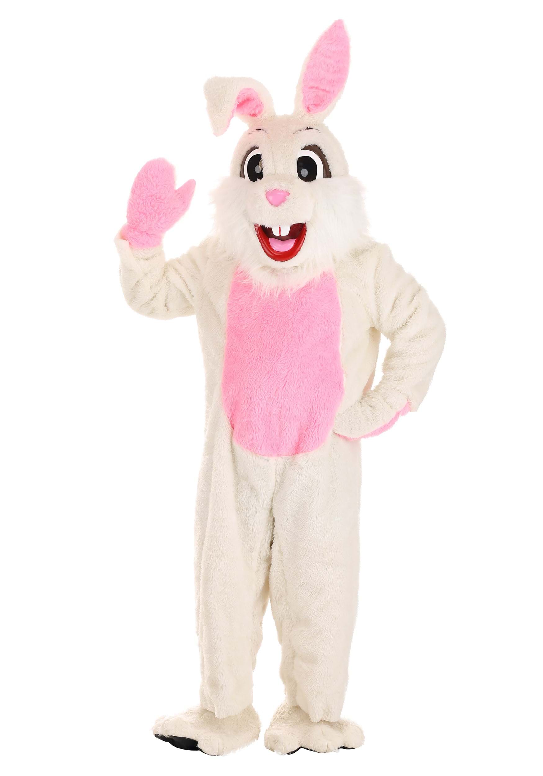Photos - Fancy Dress FUN Costumes Adult White Easter Bunny Mascot Costume Pink/White