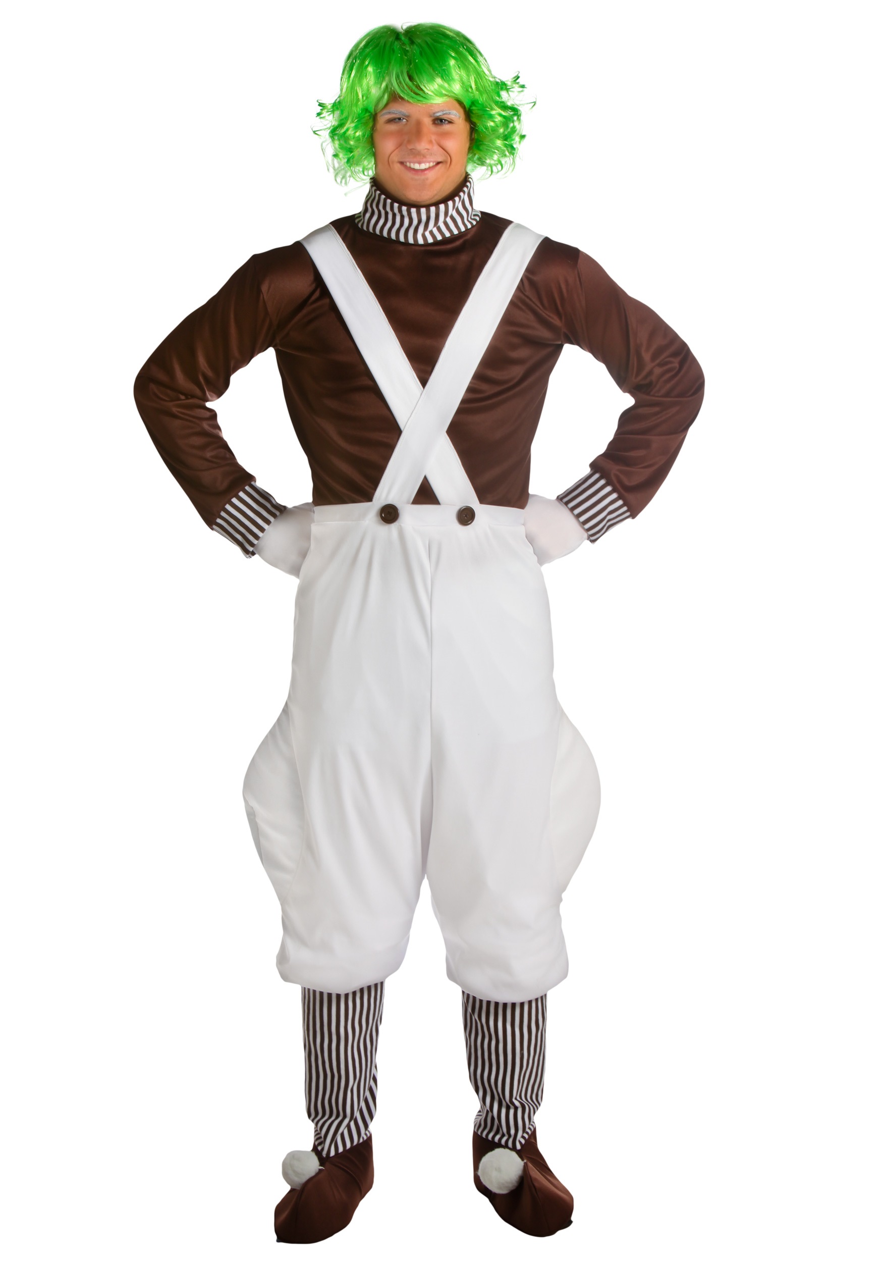 Mens Chocolate Factory Worker Costume Oompa Loompa Fancy Dress Outfit /&...