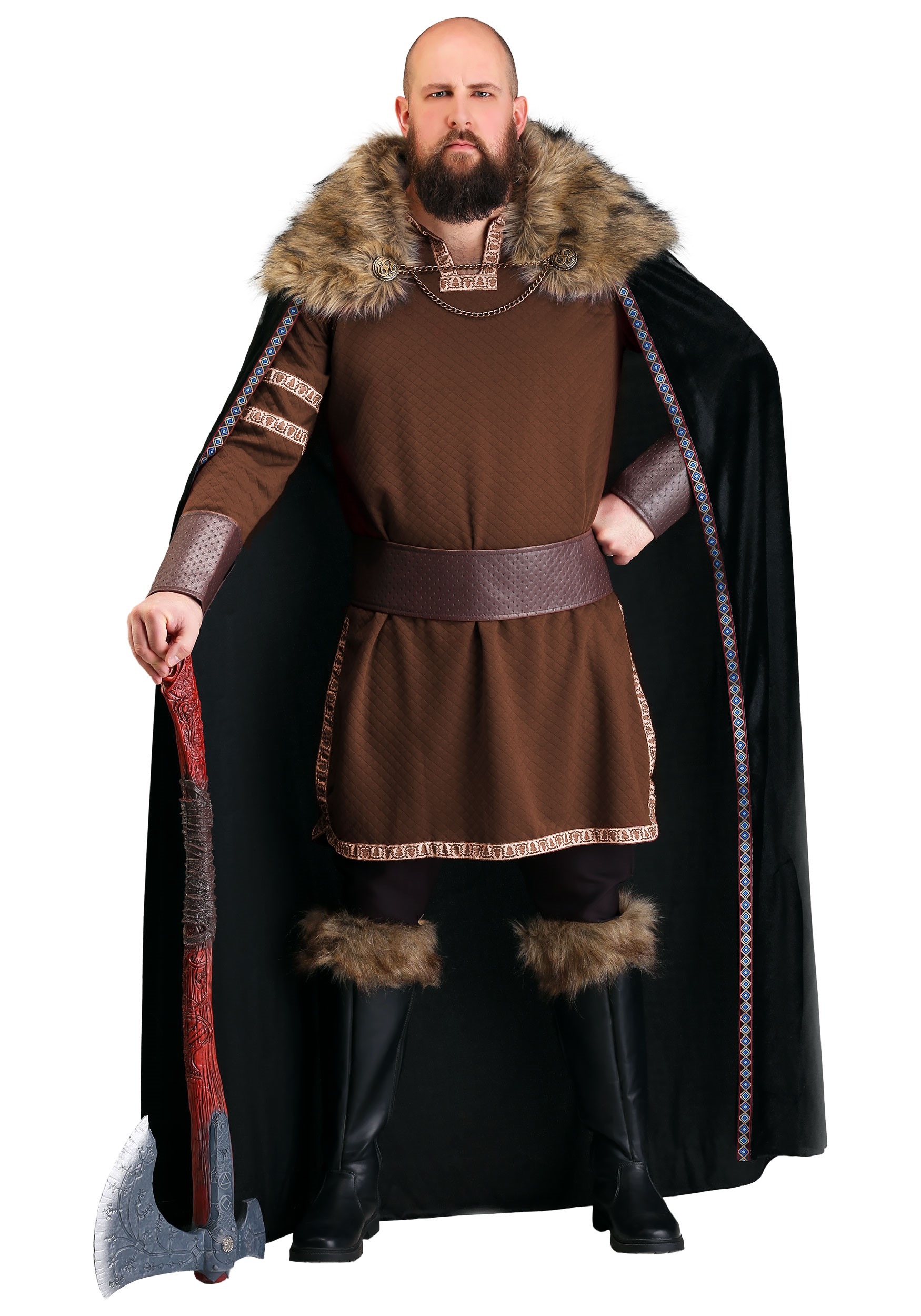 Men's Black Faux Fur Collar Men's Viking Cape