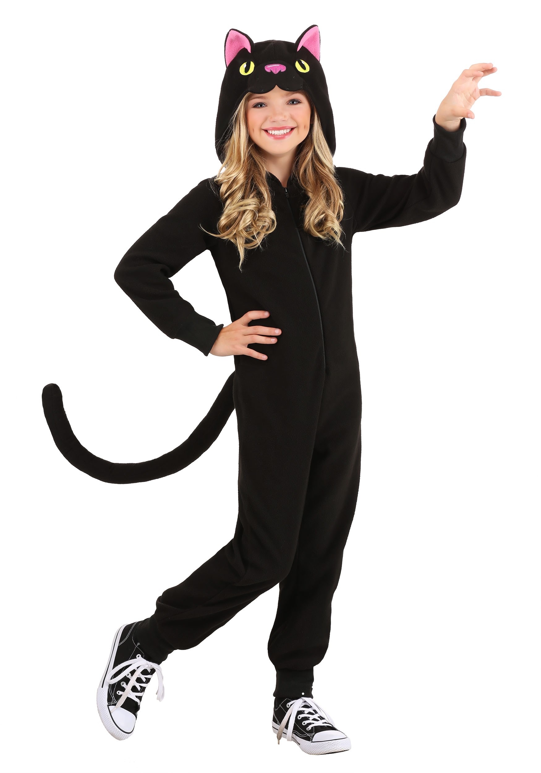 Black Cat Girls Fancy Dress Halloween Kitty Animal Kids Catsuit Costume Outfit 