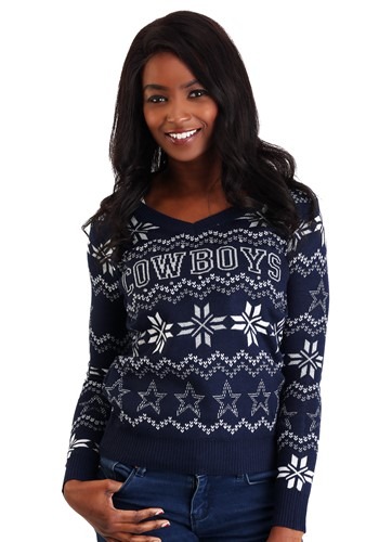 Dallas Cowboys Womens Light Up V-Neck Bluetooth Sweater