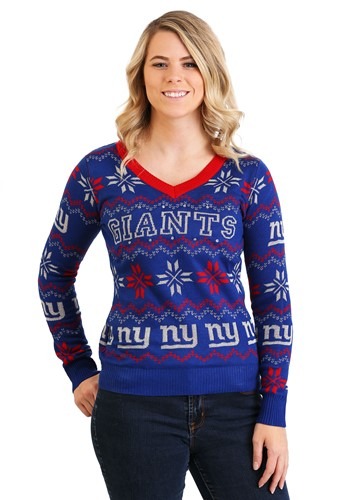 New York Giants Womens Light Up V-Neck Bluetooth Sweater Upd