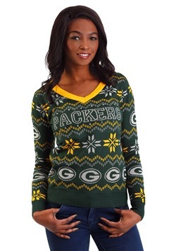 Green Bay Packers Womens Light Up V-Neck Sweater update 1