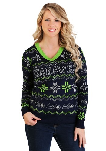 Seattle Seahawks Women's Light Up V-Neck Bluetooth Sweater