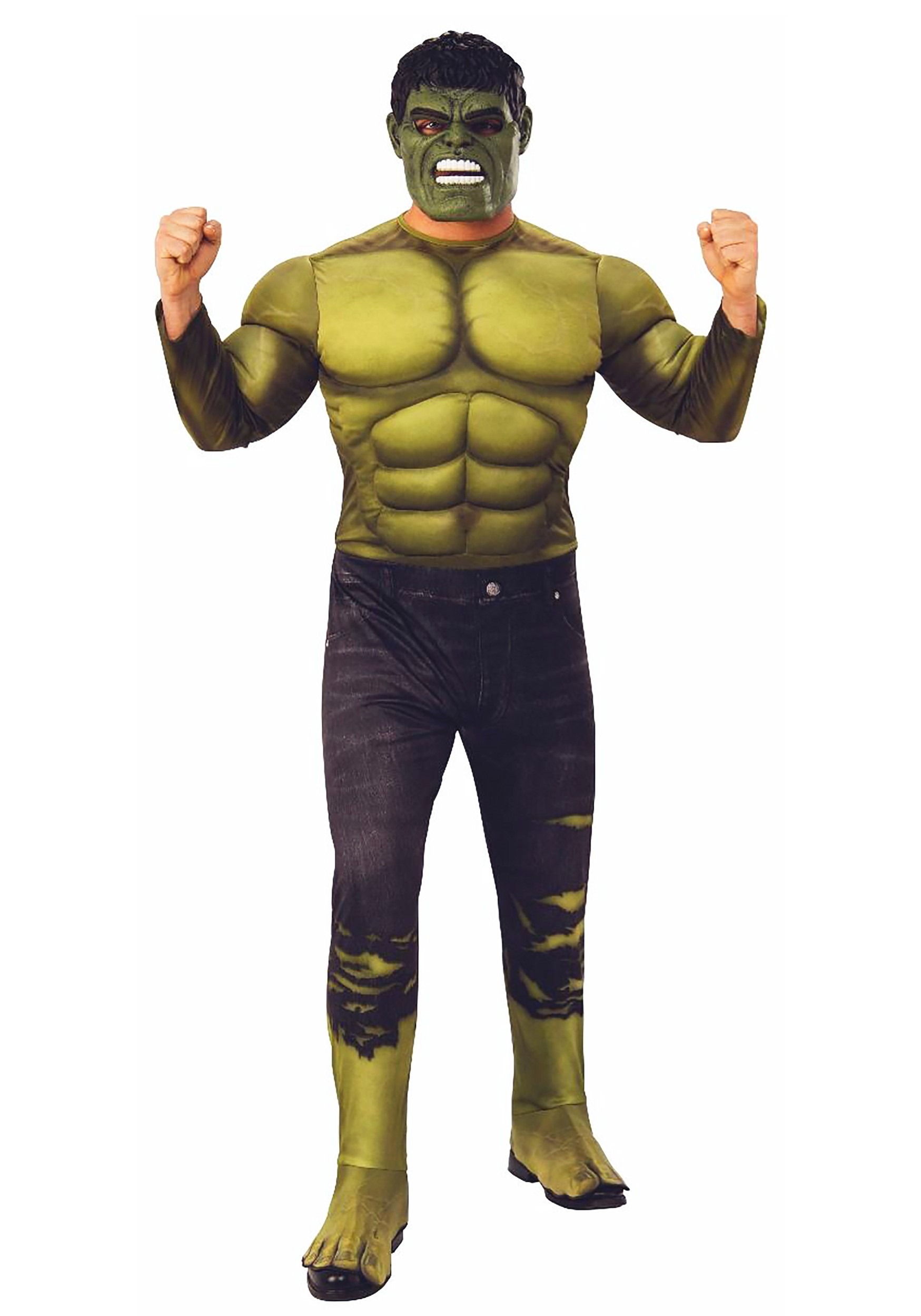 Deluxe Marvel Hulk Adult Costume Muscle Chest Jumpsuit Wig Superhero Std-XL 