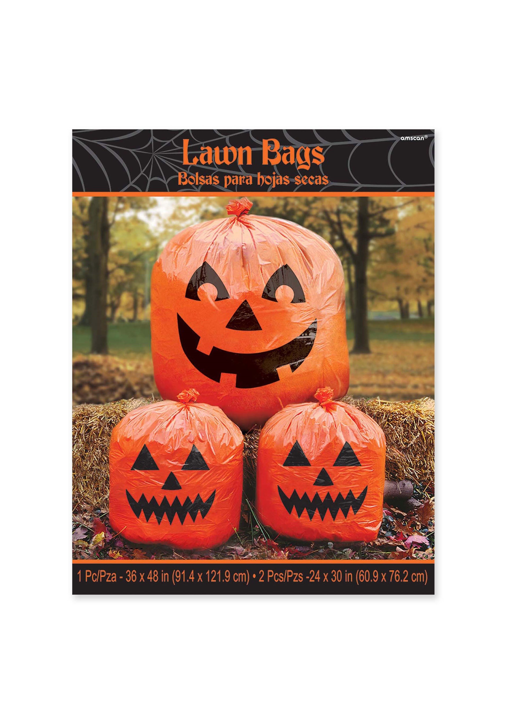 Pack Set of 3 Assorted Sizes Lawn Leaf Bags with Pumpkin Face Halloween Fall Season Outdoor Decor 