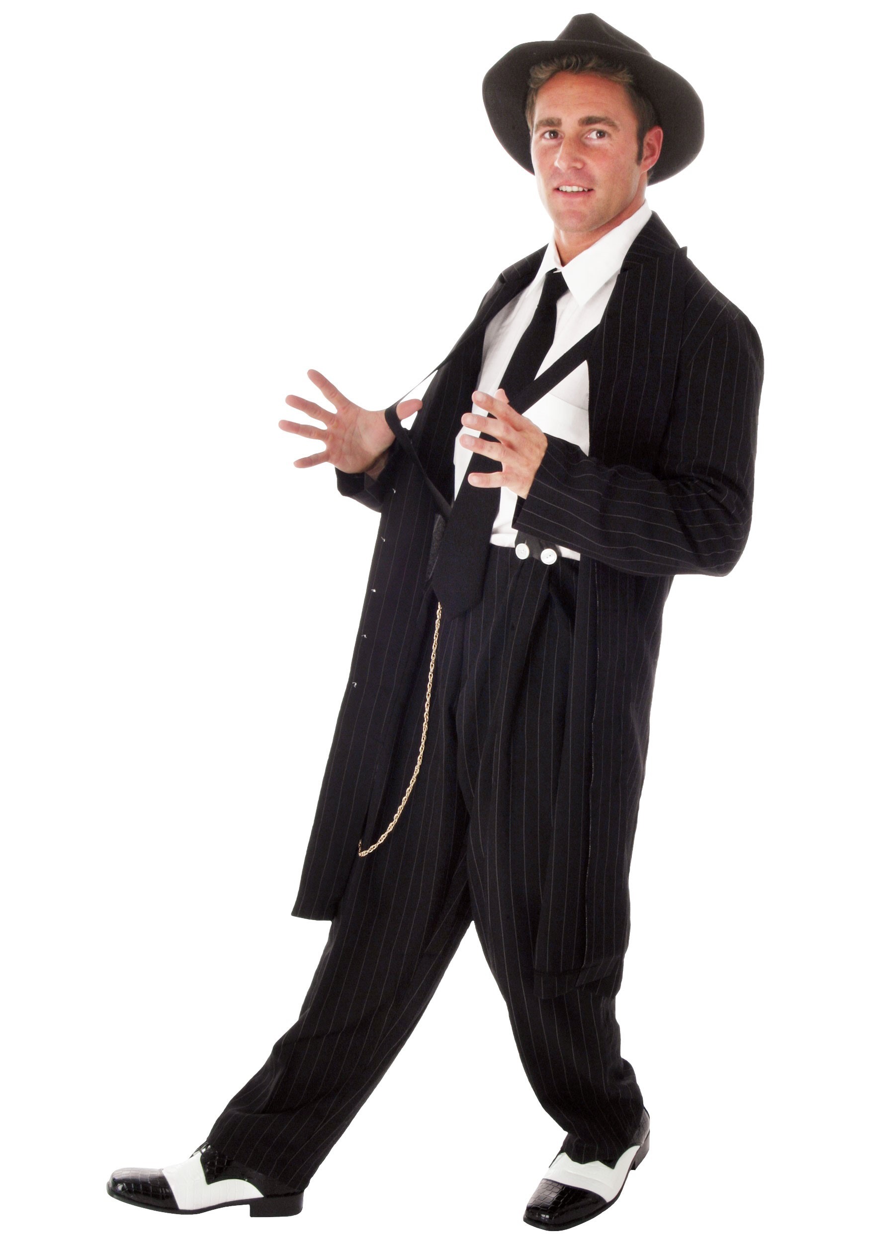 1940s Men’s Costumes: Sailor, Zoot Suits, Gangsters, WW2 Mens Plus Size Black Zoot Suit Costume $59.99 AT vintagedancer.com