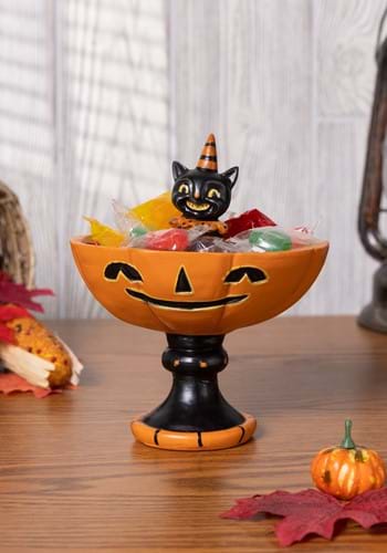 Black Cat Resin Treat Stand Halloween Decor