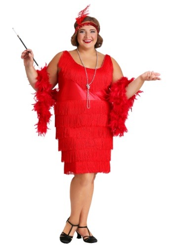 Great Gatsby Red Fringe Dress worn by plus size lady