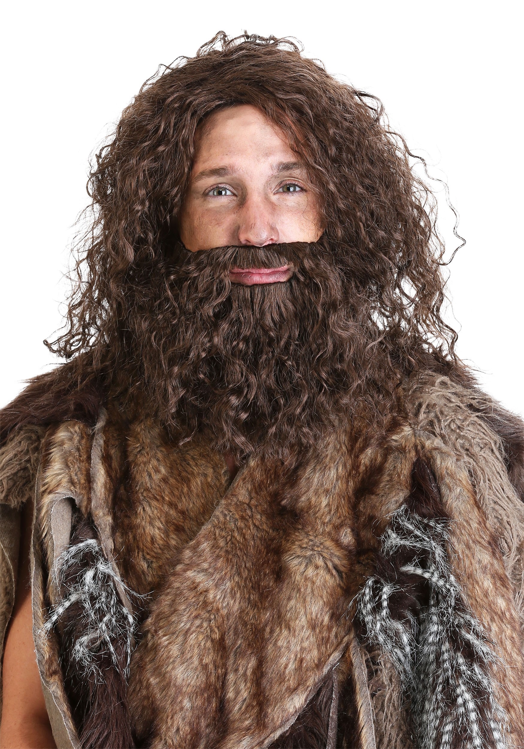 New Caveman Fancy Dress Brown Caveman Wig & Beard Set 