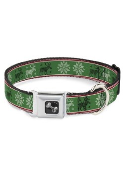 Christmas Pattern Moose and Snowflakes Seatbelt Dog Collar