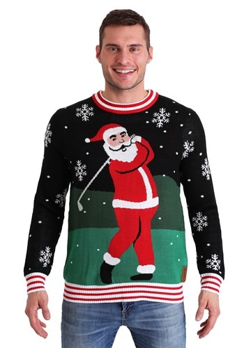 Tipsy Elves Men's Golfing Santa Ugly Christmas Sweater