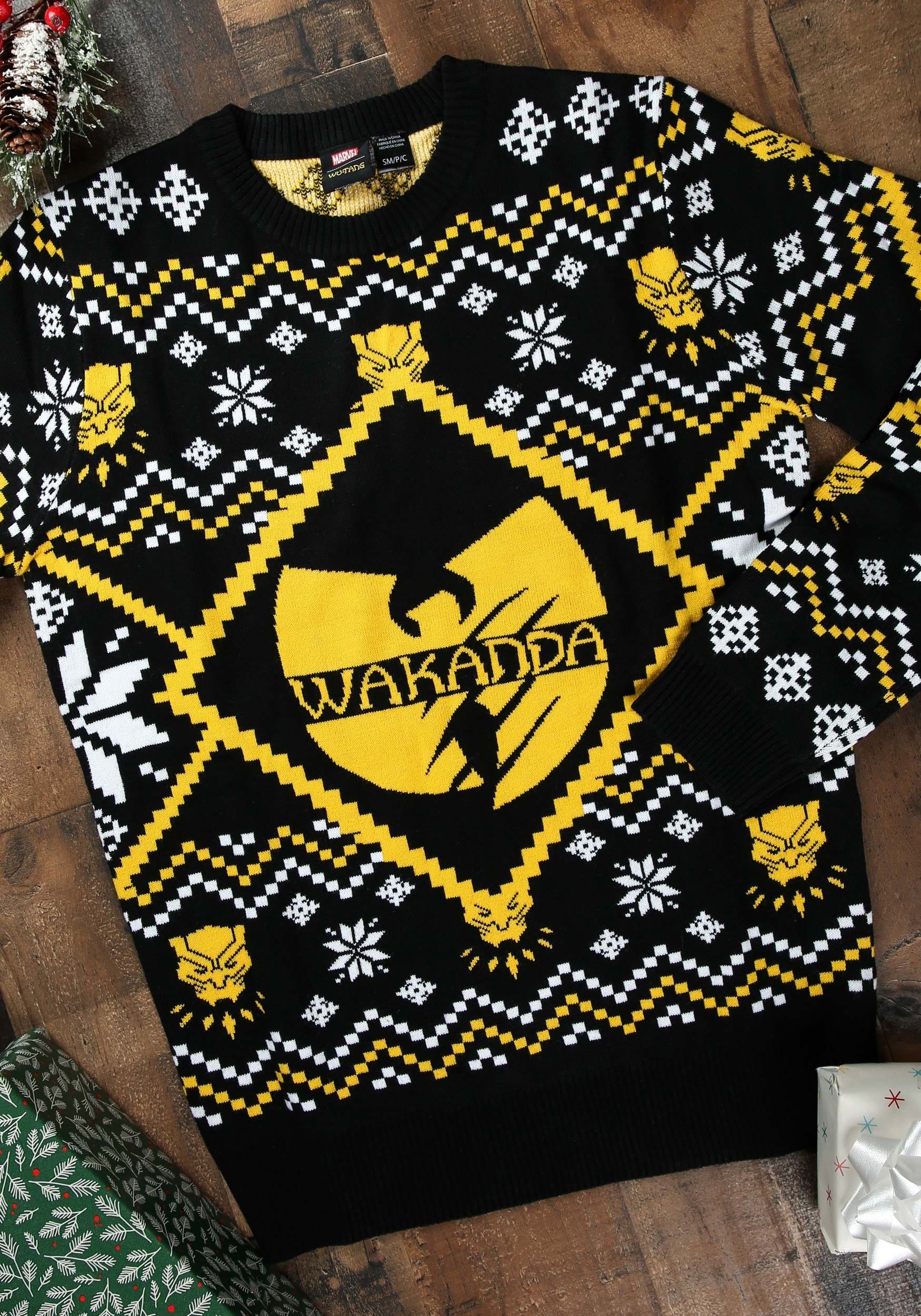 Pantera negra adulta Wakanda Black/Gold Intarsia Knit Feo suéter Multicolor