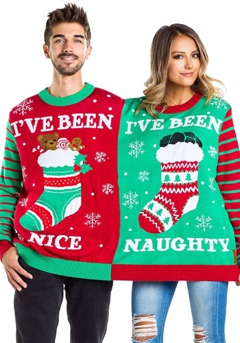 Naughty and Nice Two-Person Tipsy Elves Ugly Christmas sweat