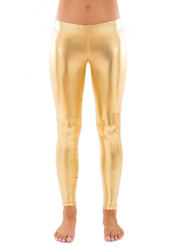 Womens Gold Metallic Leggings  Womens Lamé Gold Costume Leggings