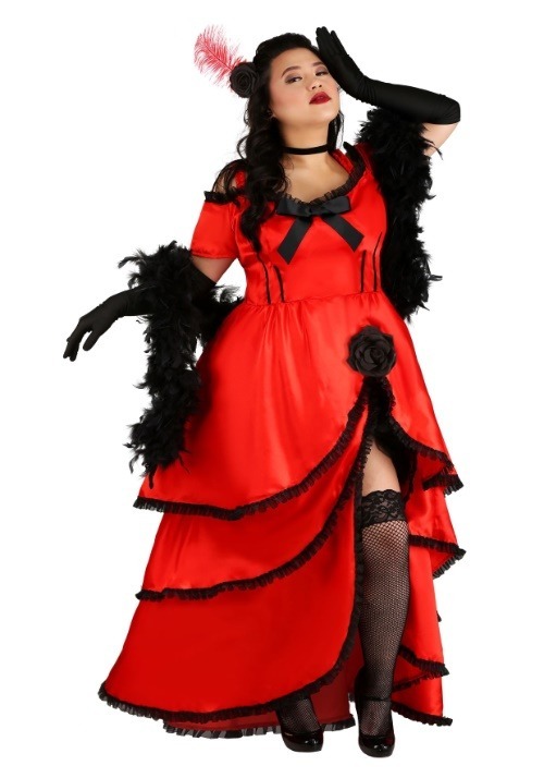 Saloon Girl Costume | Victorian Burlesque Dresses & History Womens Plus Size Sassy Showgirl Costume  AT vintagedancer.com