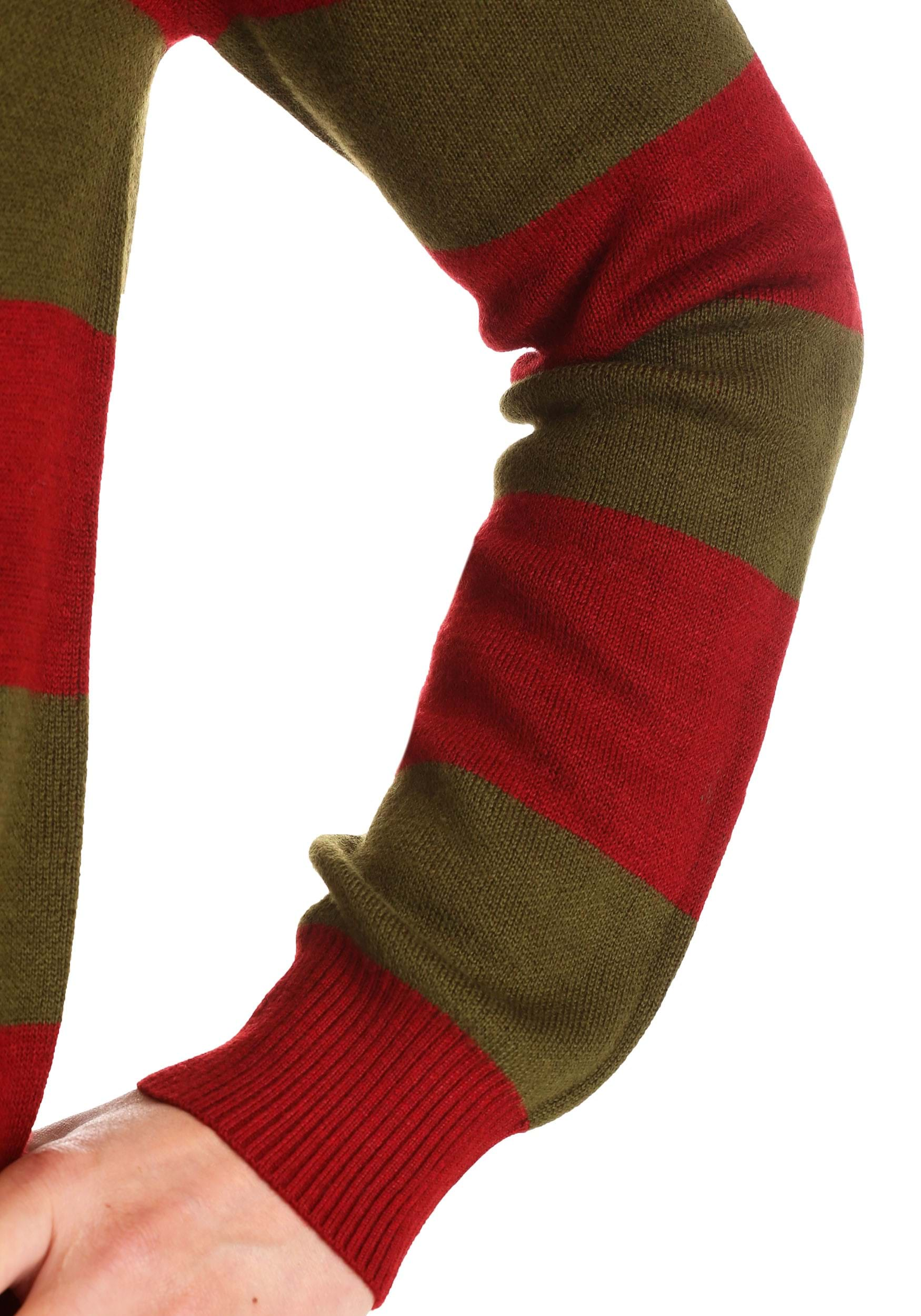 A Nightmare on Elm Street Freddy Kruger Long Sleeve Sweater, Red/Green  Striped, Assorted Sizes, Wearable Costume Accessory for Halloween