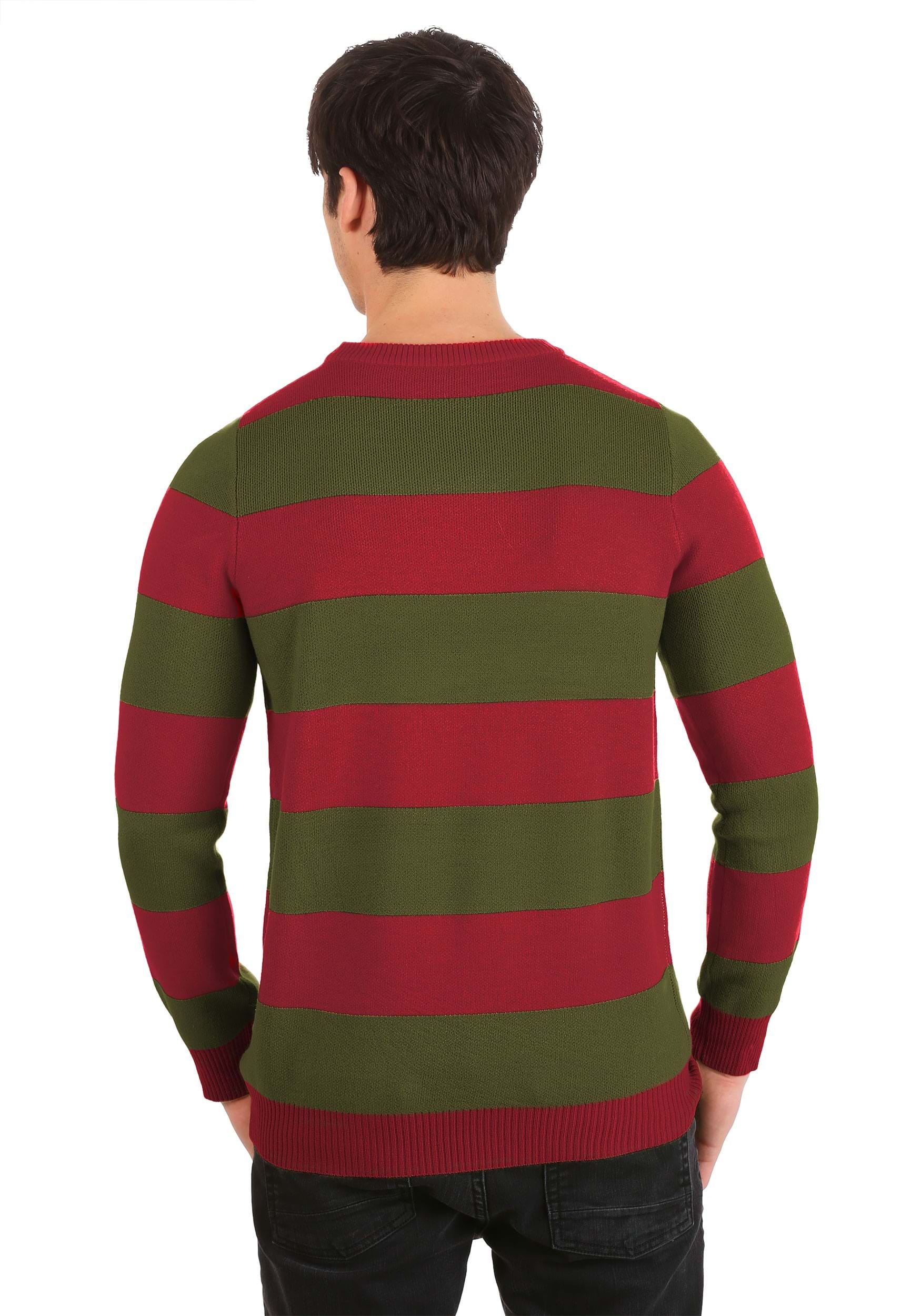 A Nightmare on Elm Street Freddy Kruger Long Sleeve Sweater, Red/Green  Striped, Assorted Sizes, Wearable Costume Accessory for Halloween