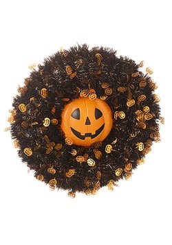 Tinsel Pumpkin 18in Halloween Wreath