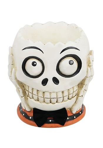 Skull Head w/ Bowtie Tabletop Halloween Treat Bowl