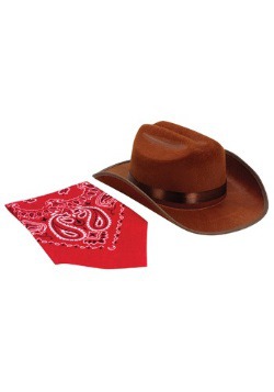 Brown Cowboy Hat and Bandana Set