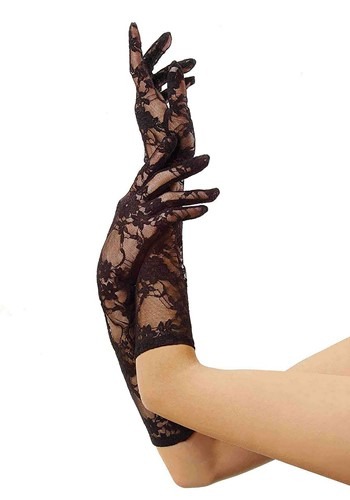 Womens Medium Length Black Lace Gloves