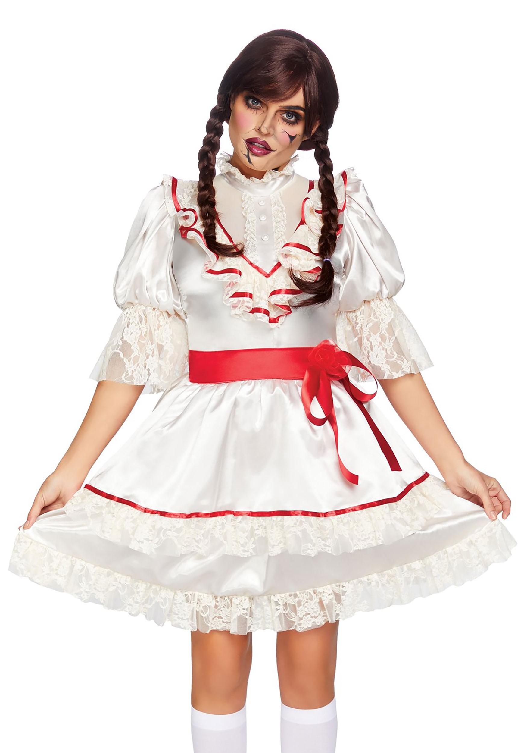 Ladies Halloween Possessed Doll Fancy Dress Costume Annabelle Type Outfit New fg 