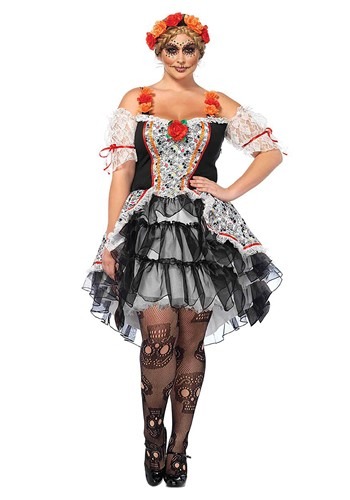 Women's Plus Sugar Skull Senorita Costume