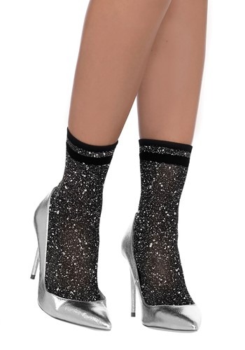 Black Silver Luxe Shimmer Ankle Socks